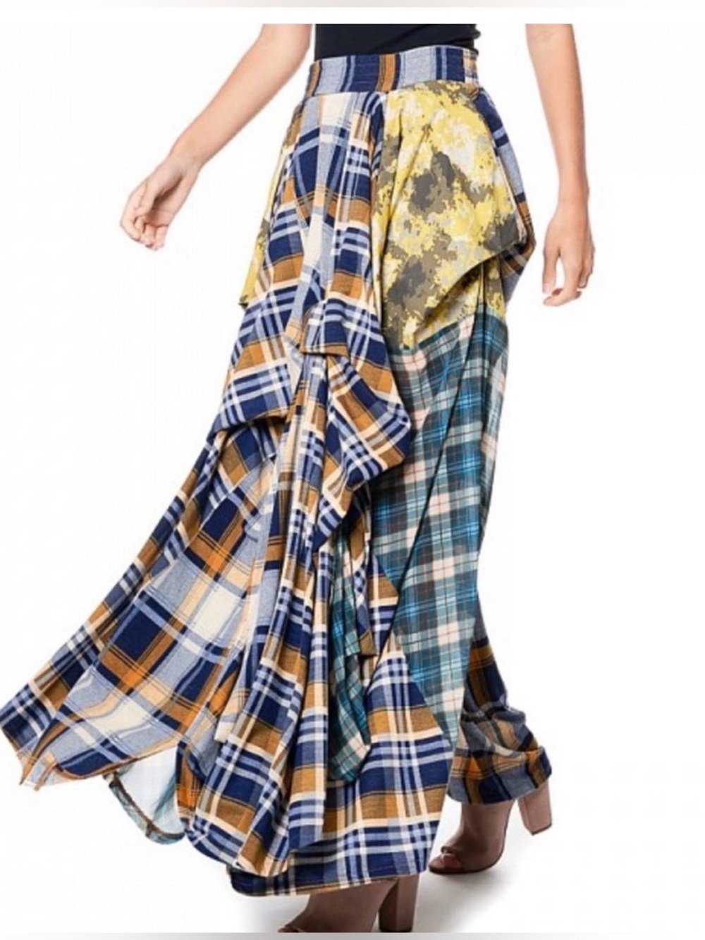 TOV Noir The Damsel's Yellow Plaid Flowing Maxi Skirt Pockets!! Sz EU42 US10 - Picture 16 of 16